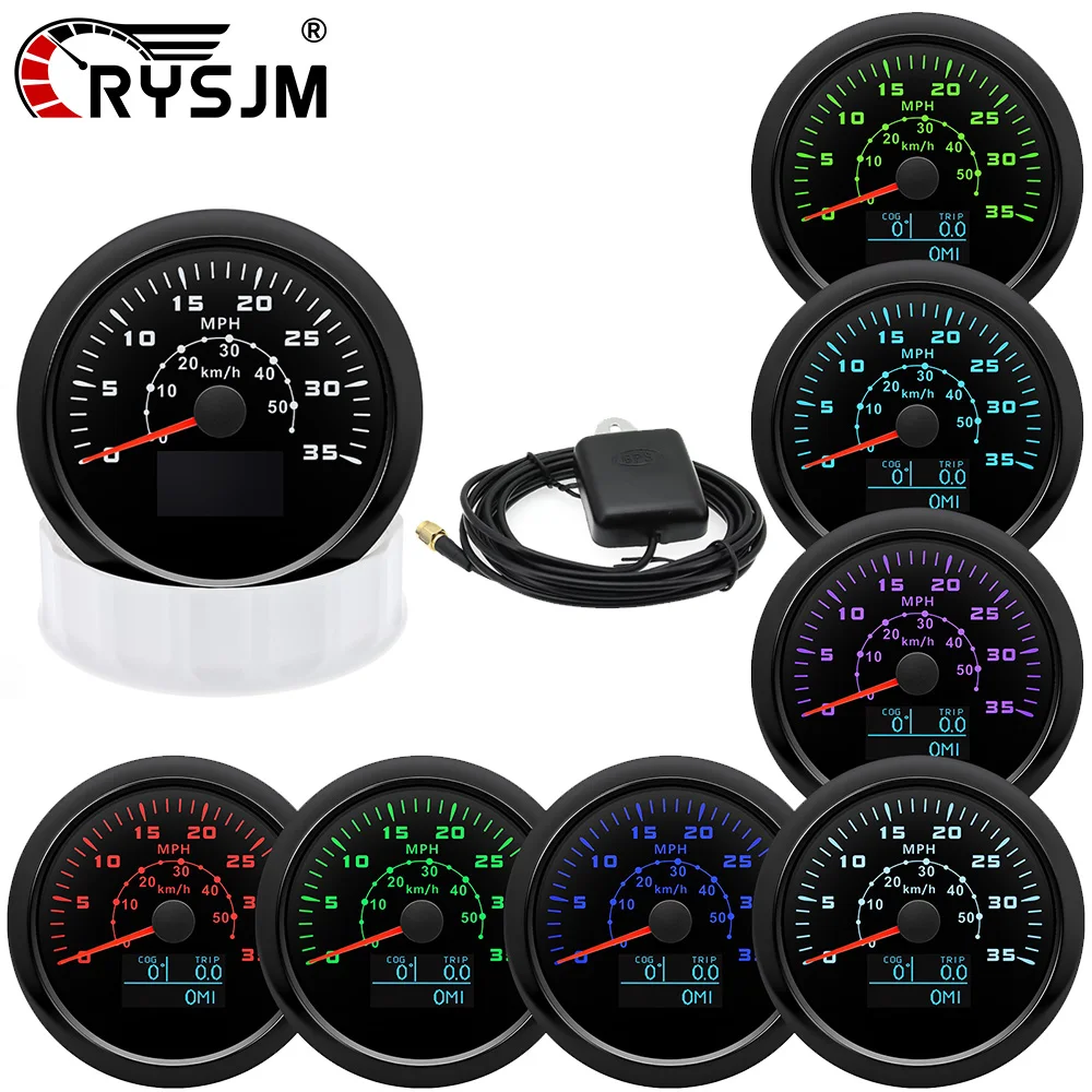 

Waterproof 12V24V Dual Unit Speedometer 7-color Backlight 0-35MPH, 0-50KM Speed Strap GPS Antenna For Cars, Boats, Yachts