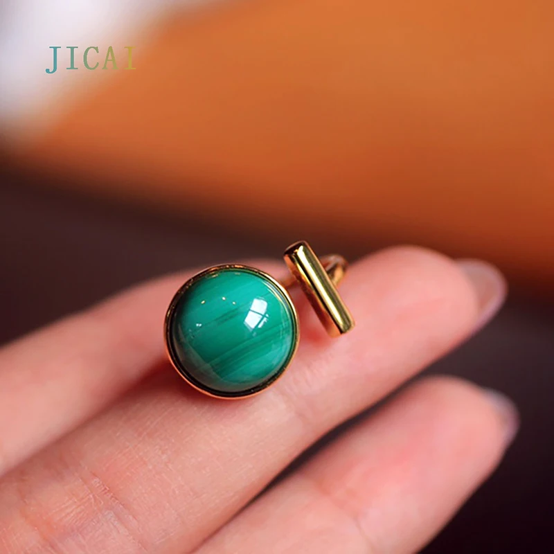 

JICAI Malachite Lapis Lazuli Rings For Women 925 Sterling Silver Gold-Plated Adjustable T-Shaped Opening Female Ring