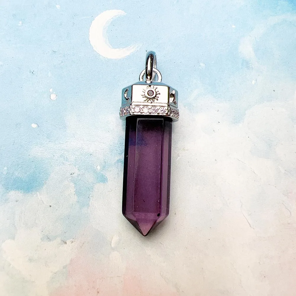 Pendant Cosmic Talismans Imitation Amethyst Crystal Pillar 925 Sterling Silver Jewelry Accessories Trendy Gift For Woman