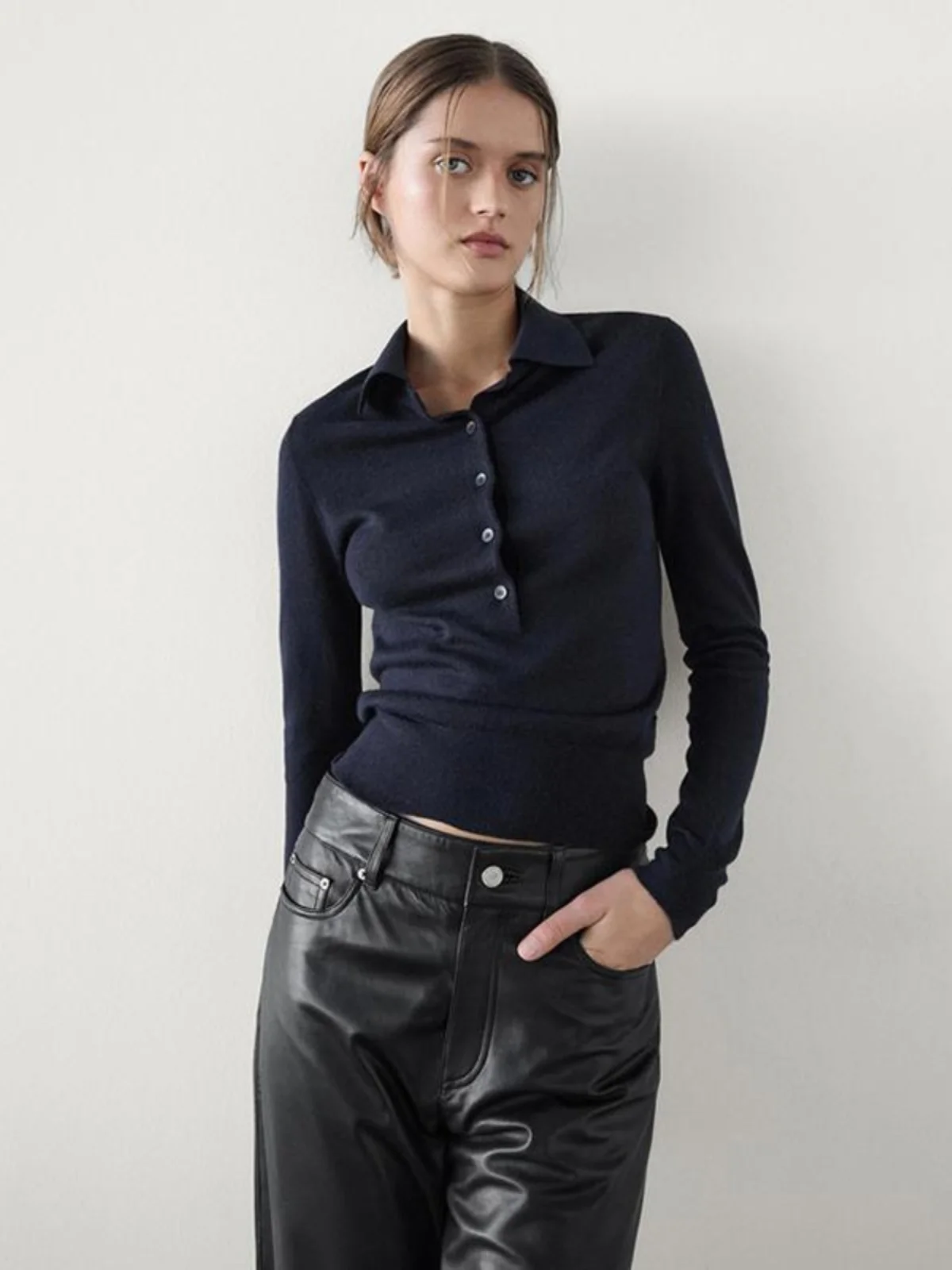 

Длинная трикотажная кофта из чистой шерсти для женщин, мягкая, синяя, базовая, облегающая, для повседневной носки, производство Китай