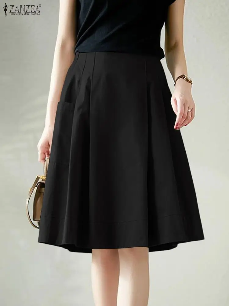 ZANZEA-Faldas de oficina para mujer, faldas plisadas lisas hasta la rodilla, elegantes, corte en A, OL, para verano, 2025