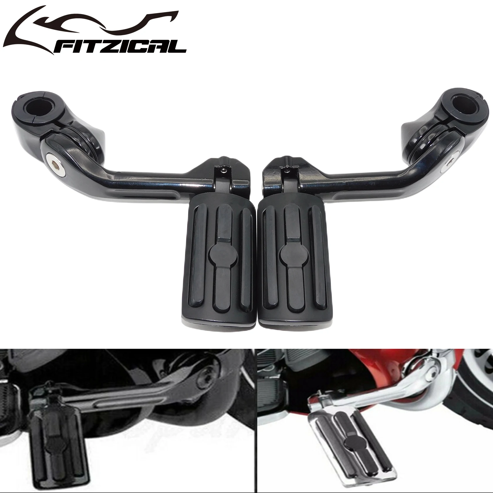 

Motorcycle Long Highway Foot Pegs 1-1/4" Crash Bar Engine Guard Rest Pedal For Harley Touring Street Glide Softail Sportster XL