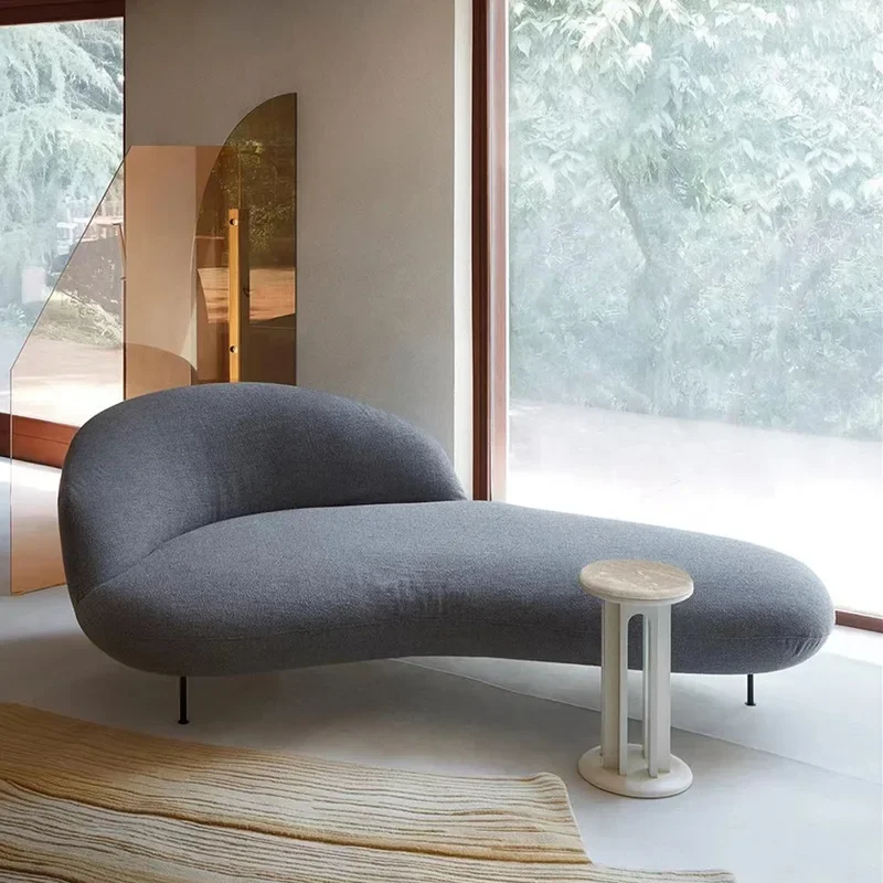 Italian minimalist, cotton and linen fabric sofa, Nordic curved sofa, sofa bed that can be used as a bed, metal sofa feet