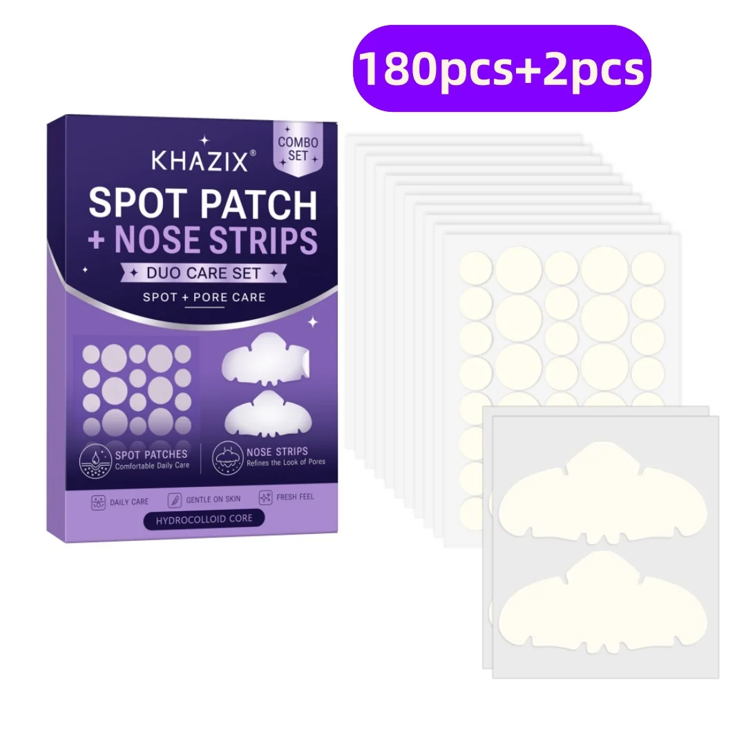 182PCS Hydrocolloid Pimple Patches, Blemish Spot Covers, Invisible Acne Stickers for Face & Nose, Unisex.