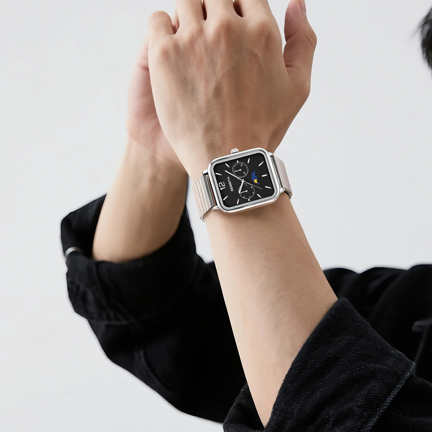 ساعة كوارتز بسيطة بحزام من الفولاذ المقاوم للصدأ مربعة عصرية للجنسين مناسبة للارتداء اليومي