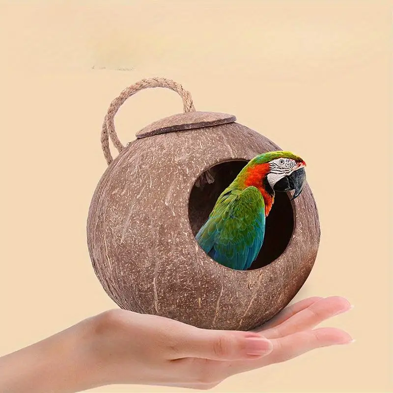 Nido de Coco Natural para Loros, Casa Escondite, Corralito para Hámsteres, Cobayas y Aves, Suministros para Hábitats