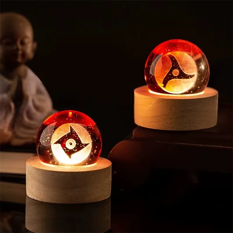 Genshin Anime Sasukes Sharingans 크리스탈 볼 Led 베이스 USB 7pcs 야간 조명 분위기 조명 데스크탑 장식 장식 조명