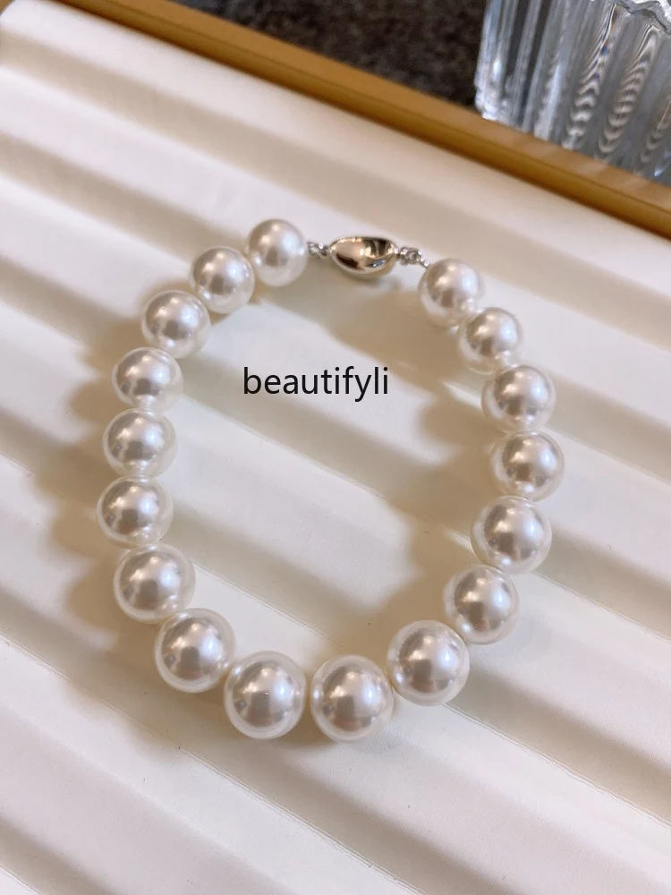 925 Silver Strong Light White Pearl Bracelet Female Temperament Socialite French Retro High Sense Bracelet New