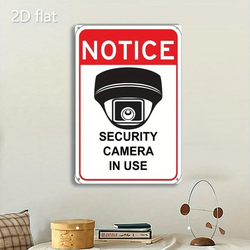 Halloween Security Camera Warning Sign -  Tinplate Wall Art,   Iron Metal Plaque with Red & White Caution Design, Indoor/Outdo