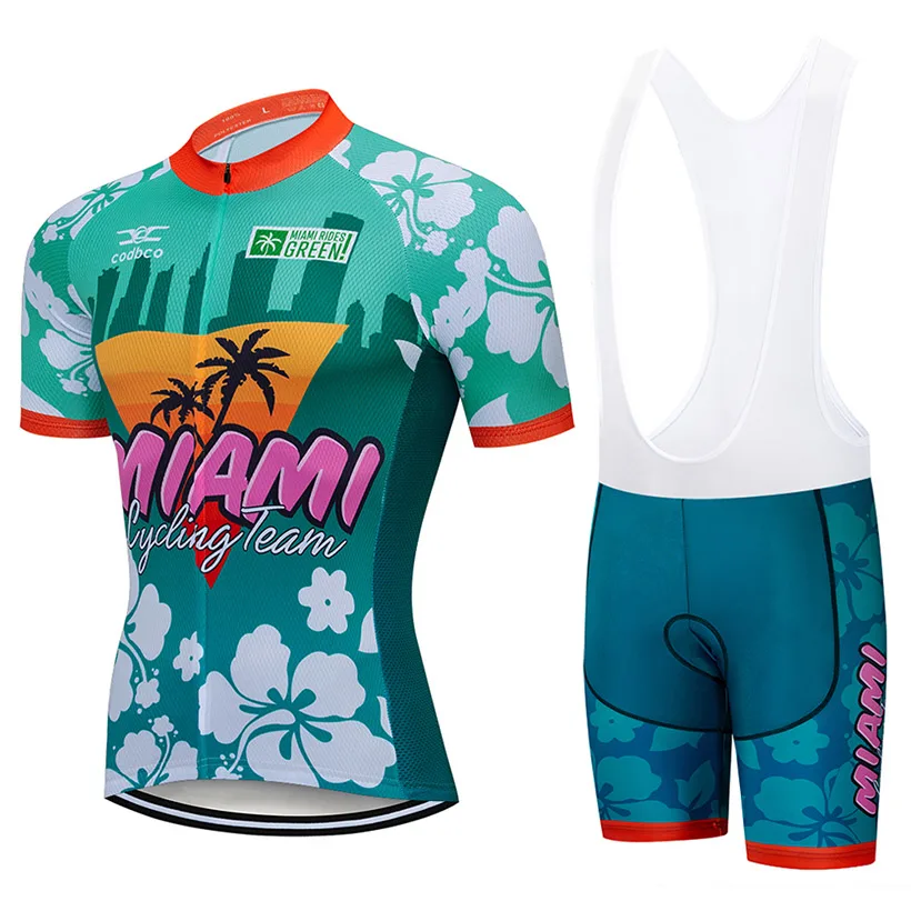 Conjunto de Ciclismo de MIAMI para hombre y mujer, Maillot y pantalones cortos de secado rápido, uniforme profesional, 2024