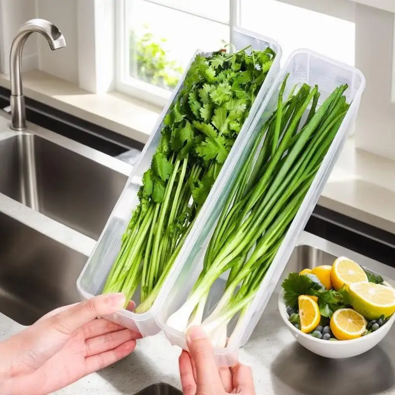 هوا هوا 1/4 قطعة حاويات تخزين المواد الغذائية المستطيلة الطويلة البلاستيكية القابلة لإعادة الاستخدام الثلاجة المنظم صناديق اكسسوارات المطبخ