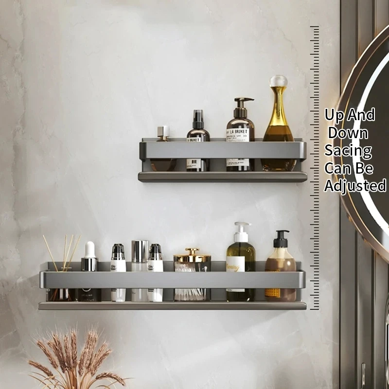 Non-porous gun ash bathroom storage rack bathroom household stainless steel multi-functional wall-mounted bottle storage rack