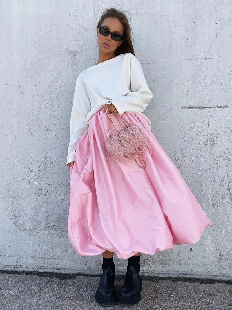 

Fashion Beige Satin Skirts For Women Elegant High Waist Office Lady Ankle-Length Skirt Casual Loose Skirt Female Clothes 442P