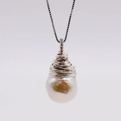 Baroque pendant, sterling silver design, white baroque pearl necklace, handmade, ladies silver necklace