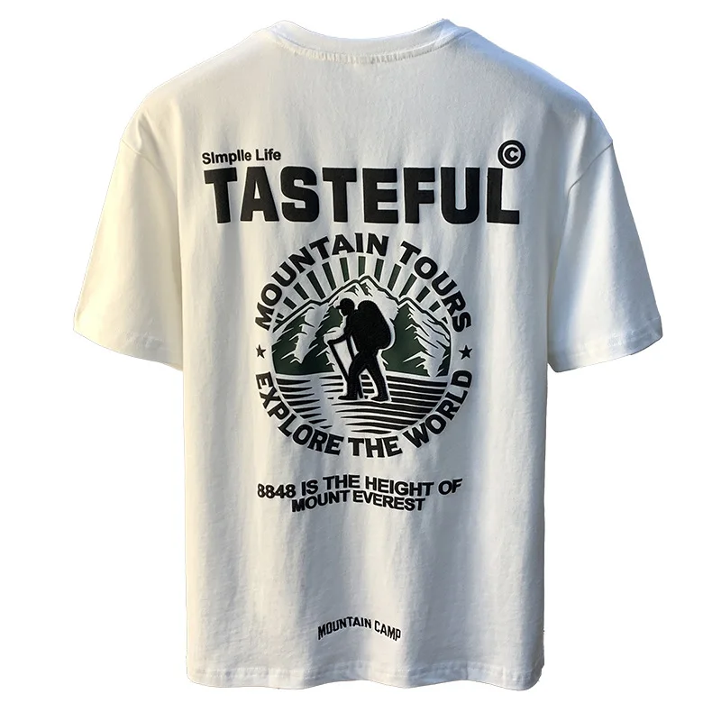 2025 new short sleeved T-shirt men's spring and summer loose casual American fashion brand printed half sleeved shirt