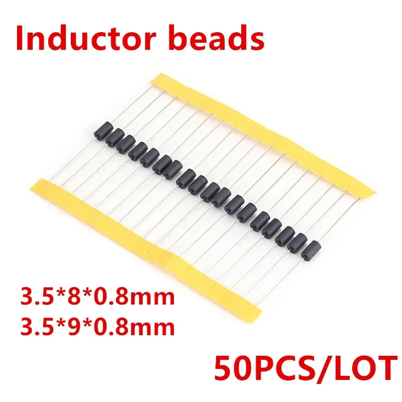 50PCS/LOT Inductor Beads 3.5*8*0.8 3.5*9*0.8 AXIAL FERRITE Beads 3.5x8x0.8 3.5x9x0.8 Inductance