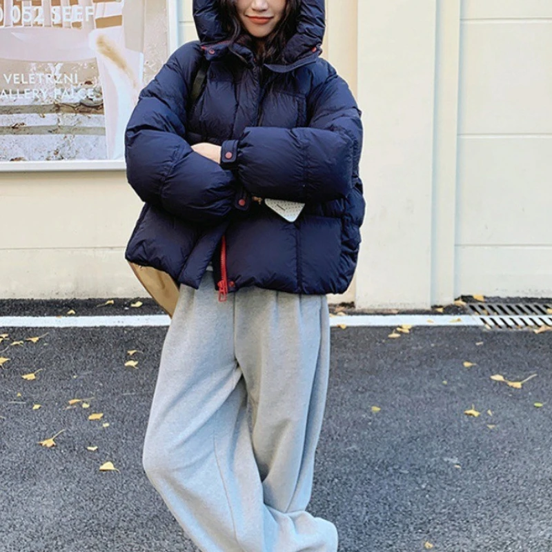 New Winter Thick Padded Cotton Hooded Loose Warm Windproof Zip Up Basic Daily Cozy Classic Parka Outerwear Fashion Padded Coat