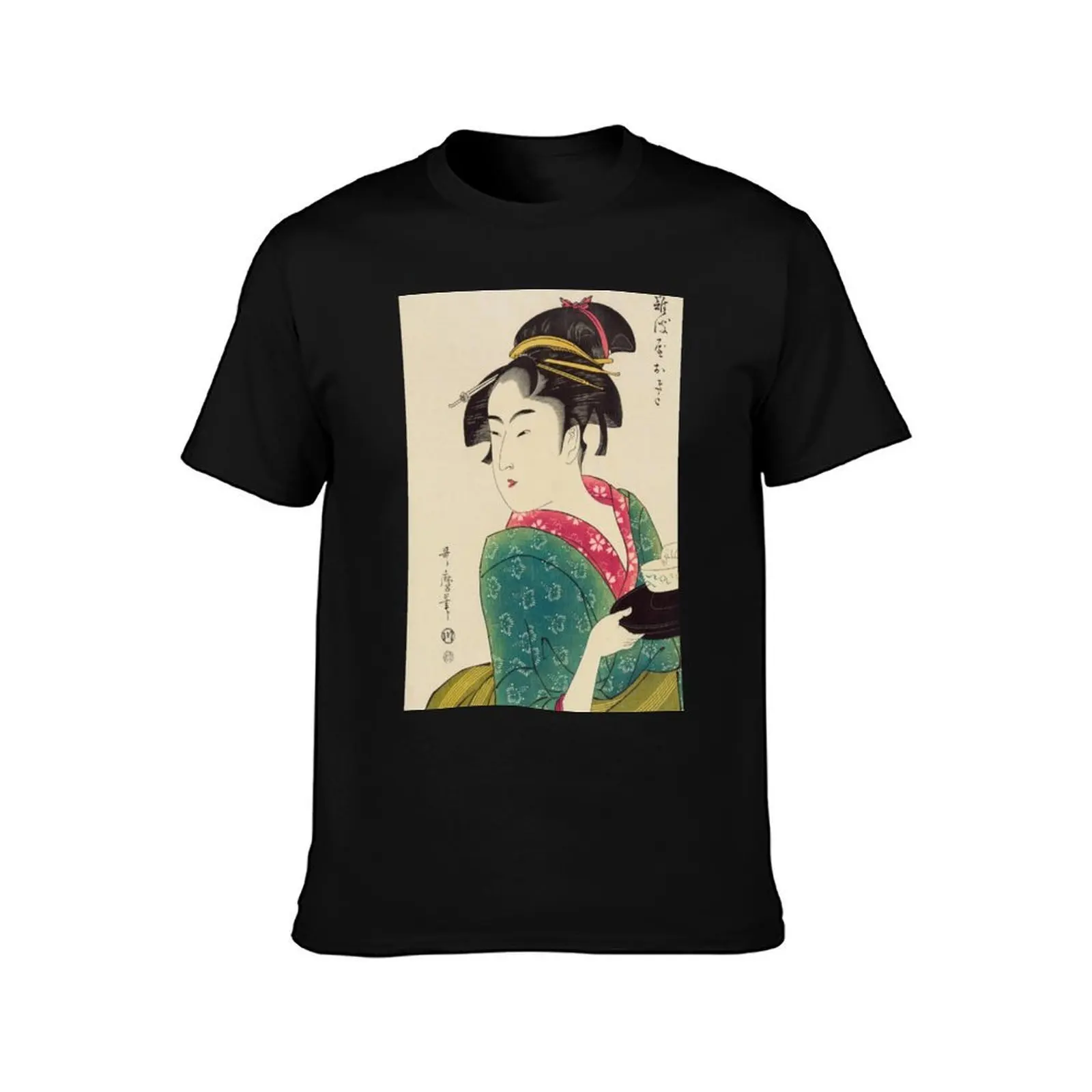 Teahouse Waitress Japanese Woodblock T-Shirt, Summer Casual Cotton Tee, Oversized Streetwear Tops, Vintage Graphic Print