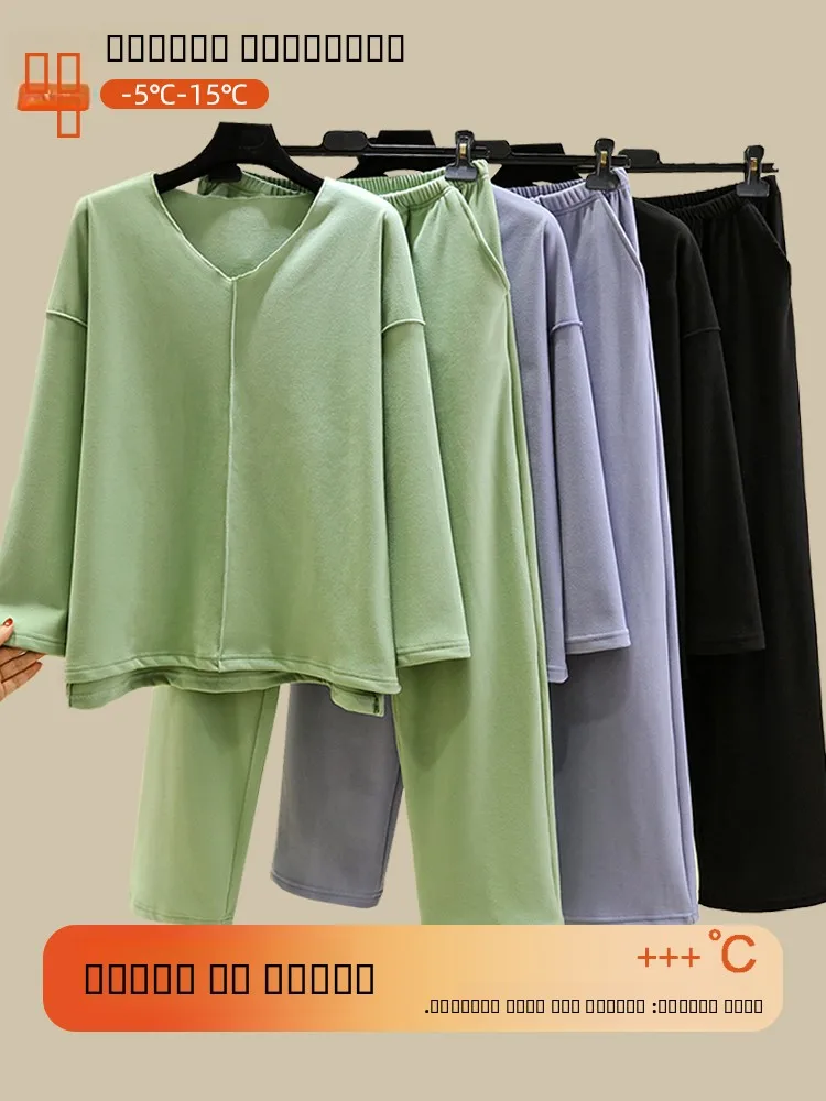 

Thiened Fce Spwear V-Ne Long Sve Women's Loungewear Casual Loose Comfortable Home Clothes Winter Season