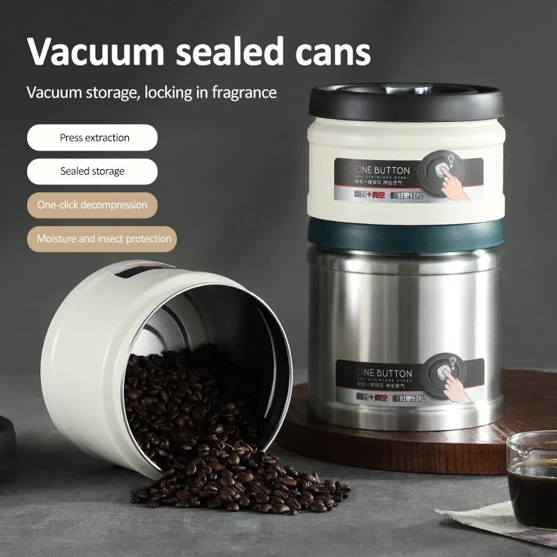 Coffee Bean Vacuum Sealed Jug Stainless Steel Sealed Tank 750/1100/1600ML Storage Cans Keep Fresh Storage Organizer for Kitchen