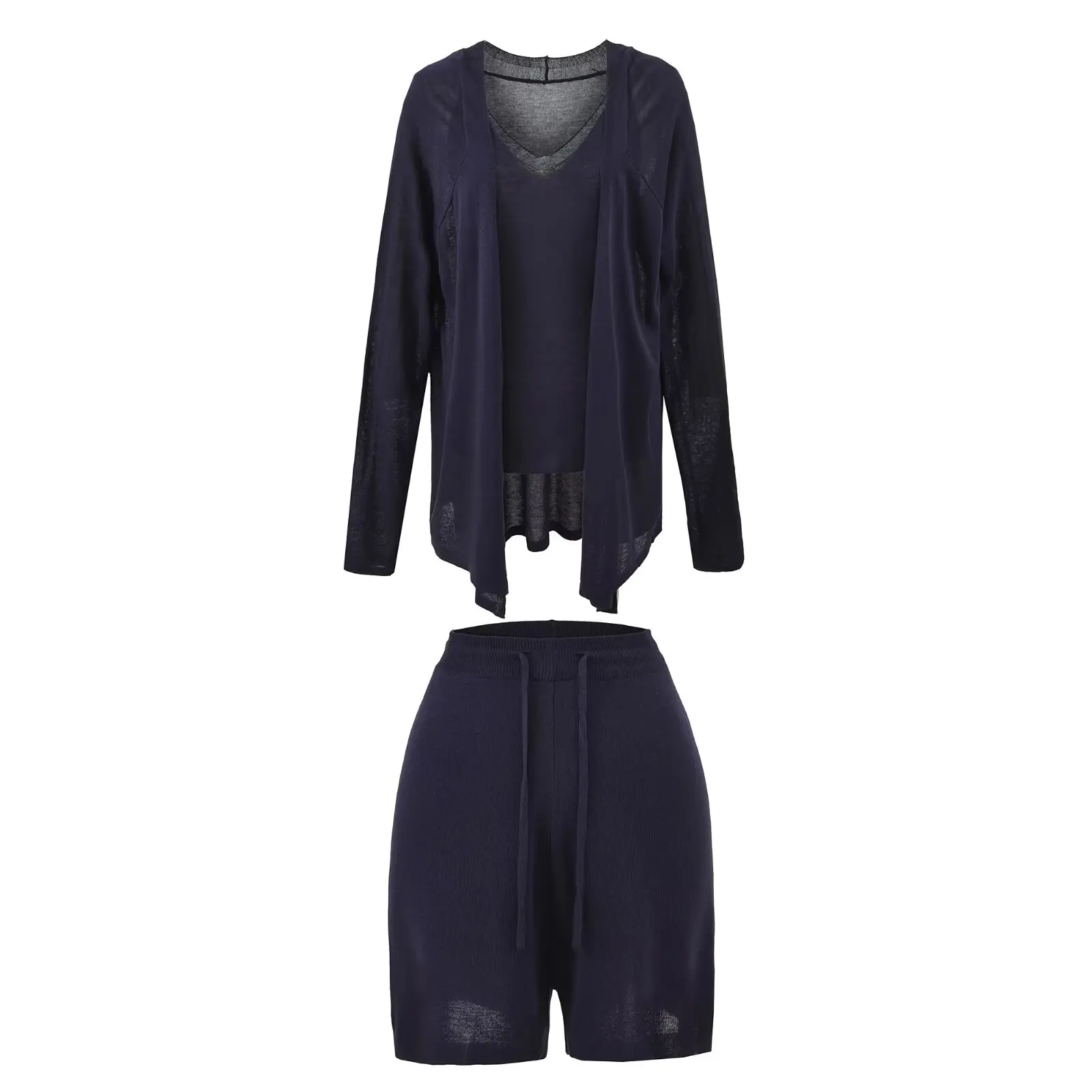 

Вязаный кардиган Fre Sle, женский домашний комплект из трех предметов: брюки-капри, молодежный топ и майка с завязками