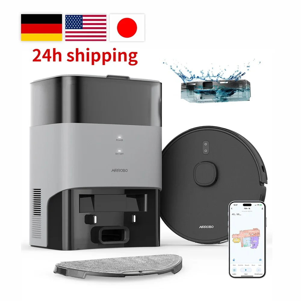 Ship from USA DE JP Robot Vacuum Cleaner Self Emptying Dustbin Water Mop Sweep Wet Dry Cordless