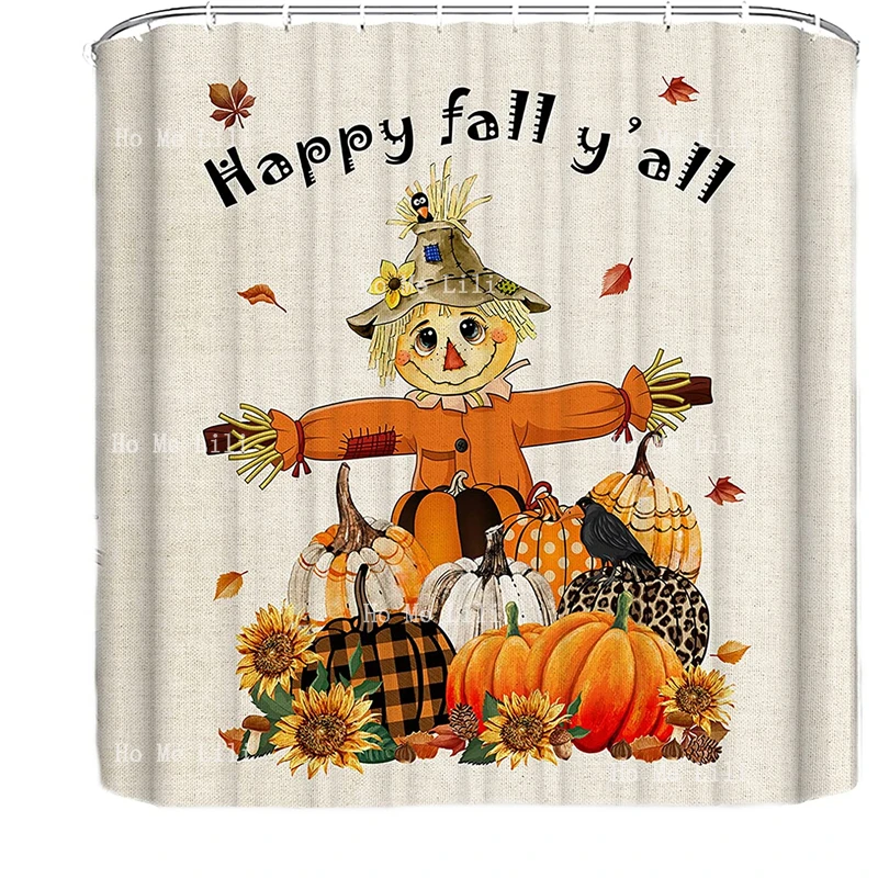 

Thanksgiving Happy Fall Y'all Pumpkin Sunflower Scarecrow Halloween Truck Holiday Scary Owl Fabric Shower Curtain Bath Decor