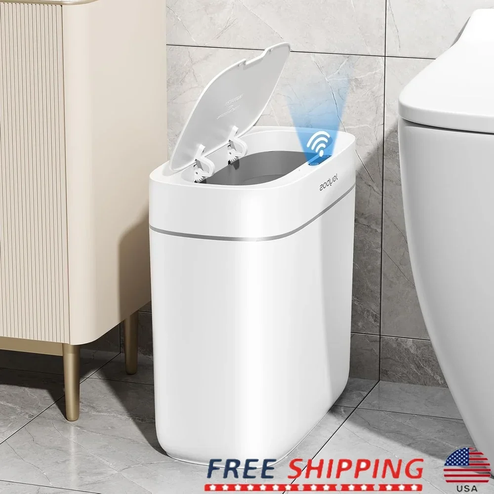 Automatischer berührungsloser Badezimmer-Mülleimer mit Sensordeckel, wasserdicht, schlank, 3,5 Gallonen, Geruchsdichtung, Abfallbehälter, manueller Modus, platzsparend