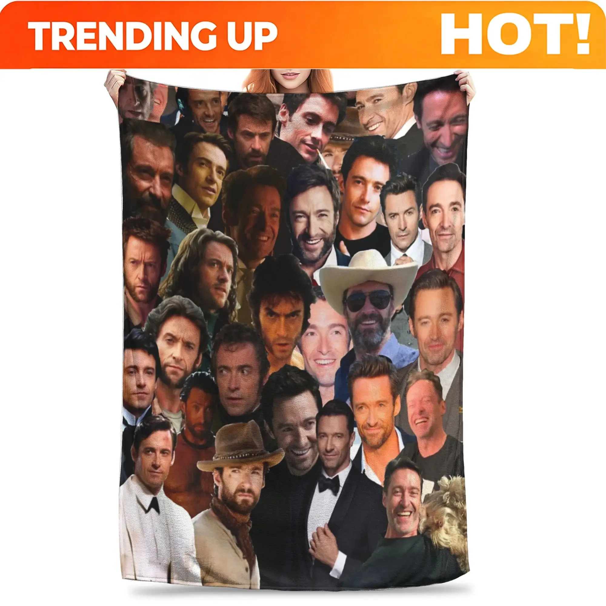 Customization Funny Hugh Jackman Photo Collage Blankets Ultra-Soft Flannel  Cozy Throw Blanket Machine Washable