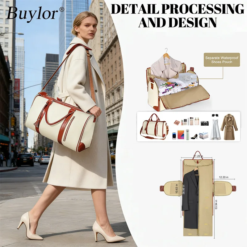 

Buylor Carry On Suit Garment Bag 2-In-1 Convertible Travel Bag Waterproof Clothes Tote Duffel Bag Outdoor Storage Fitness Bag