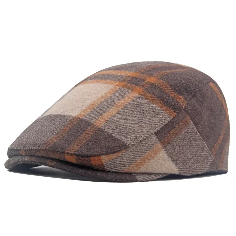 Men\'s and Women\'s Classic Plaid Beret Warm Octagonal Cap Casual Street Painter Hat Retro Newsboy Cap Hundred with Forward Cap