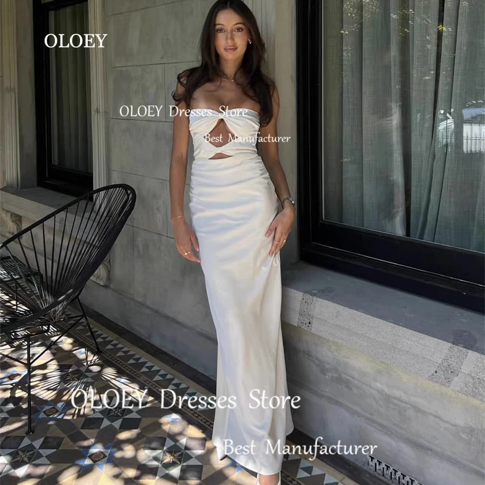 

OLOEY Sexy Mermaid Evening Dresses Pleated Satin Sweetheart Wedding Party Dresses Ankle-Length Zipper Back Custom Made