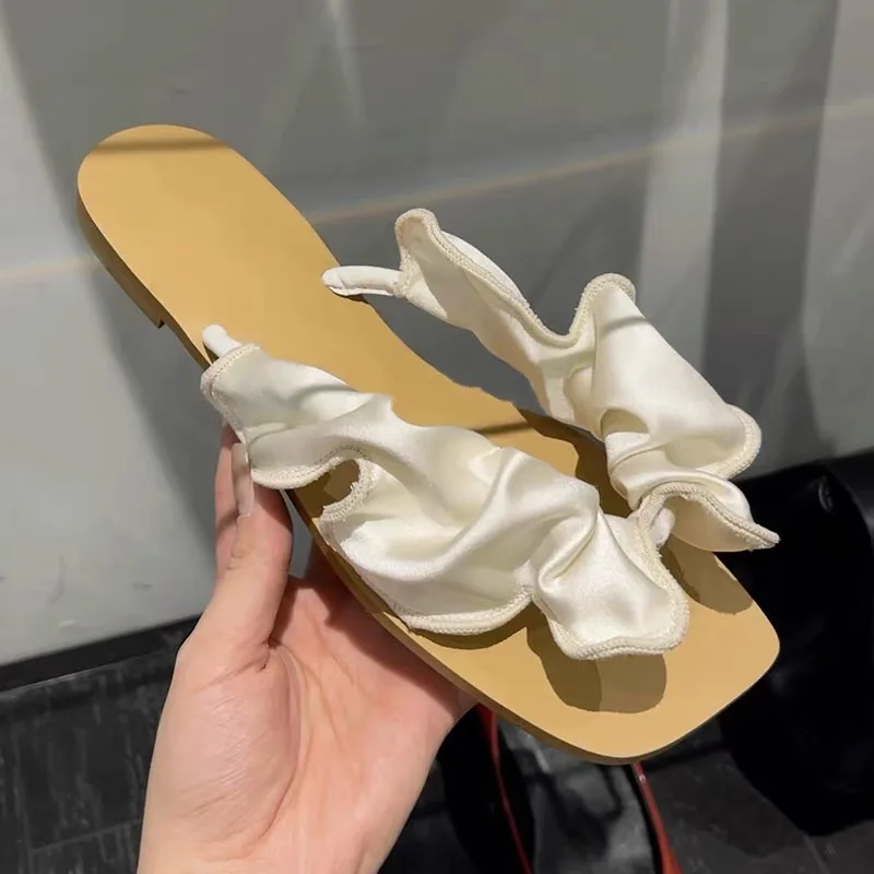 

Summer New Women Flip Flops Satin Fashion Square Toe Slides Female Non-slip Brand Sandals for Women Casual Beach Slippers Ladies