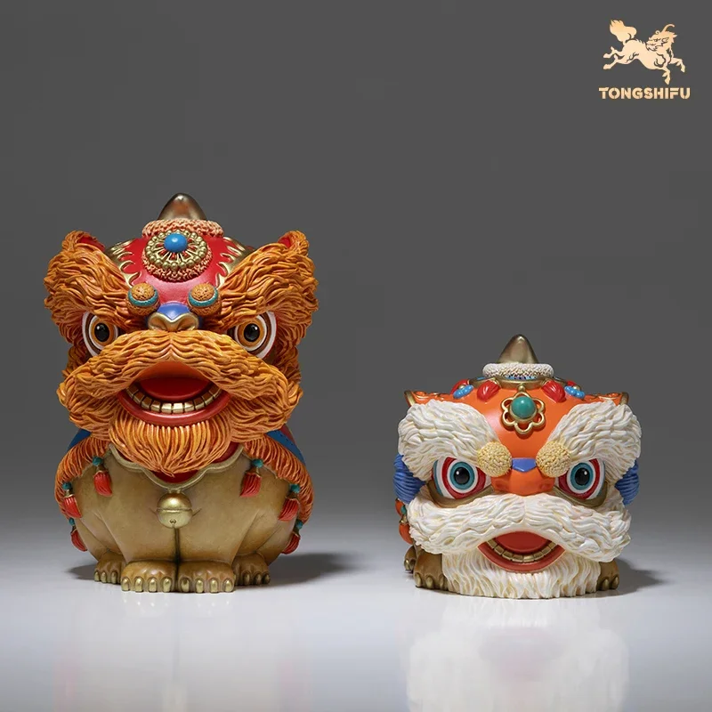 Chinese Copper Handicrafts Auspicious Lion Dancing Statues Home Lucky Animals Living Room Tabletop Ornaments Home Decoration