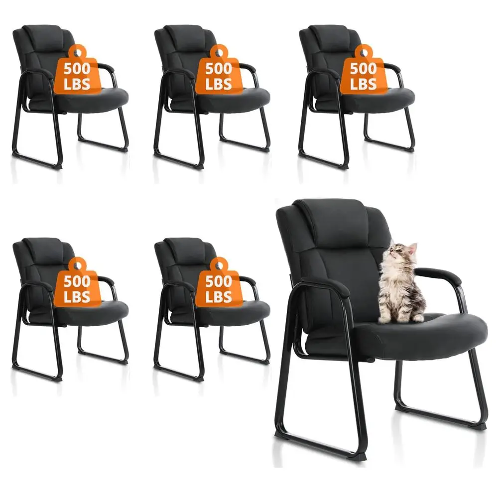 

Big and Tall Office Chair Set of 6 500lbs Leather Reception Chair with Bonded Padded Armrest Wide Seat Sled Base Desk Chair No