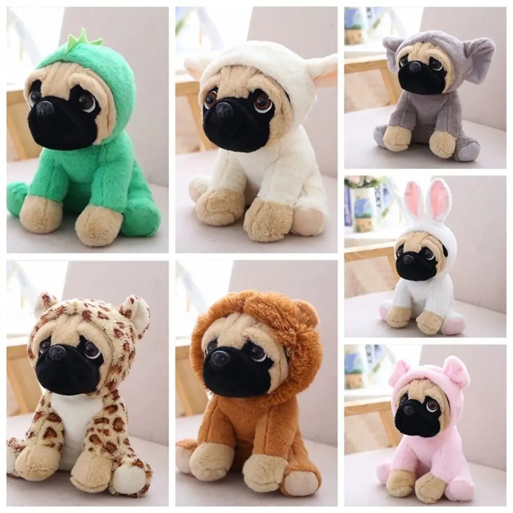 Animales de peluche Pug perro juguetes de peluche Cosplay dinosaurio León oveja leopardo relleno Sharpei perro simulación muñeca suave