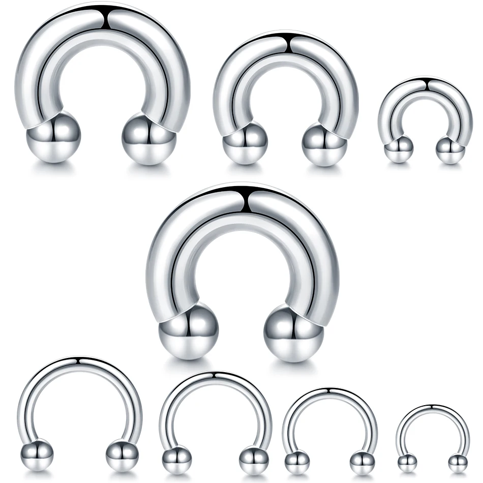 1PC Stainless Steel Horseshoe Circular Barbell large size Earrings 00G-12G Nose Nipple Tragus Lip Ear Body Piercing Jewelry