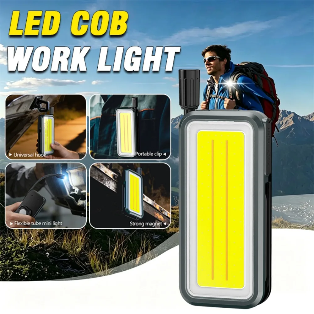 Flexible Gooseneck LED Work Light USB Rechargeable Lamp Magnetic COB Inspection Light with Hook & Clip, Digital Power Display