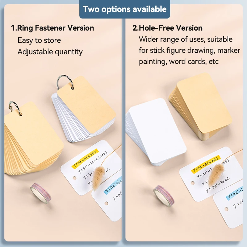 500/100 Sheets Kraft Paper Blank Flashcards with Binder Rings Spiral Notepads Mini Notebooks Study Cards Book Kawaii Stationery