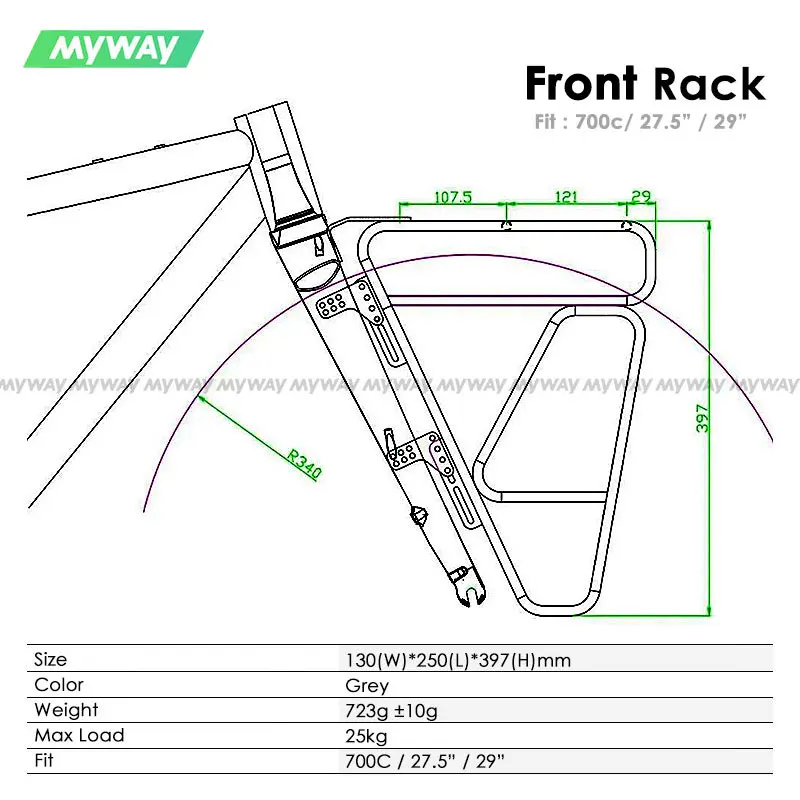 MYWAY 723g Front Parcel Holder Road Gravel MTB Bike Titanium Alloy Cycle Carrier Bicycle Luggage Rack Fit 700c/27.5