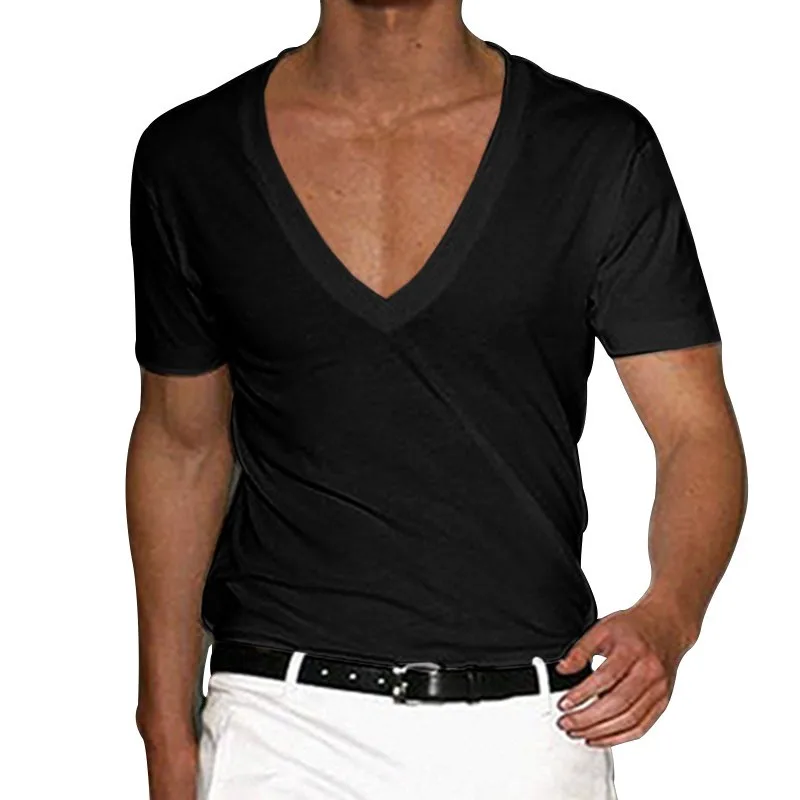 Summer Clothes T Shirt Short Sleeve Men' Shirts Solid Color Slim Fit Tee V Neck Lightweight Tees Black White Navy Blue Gray