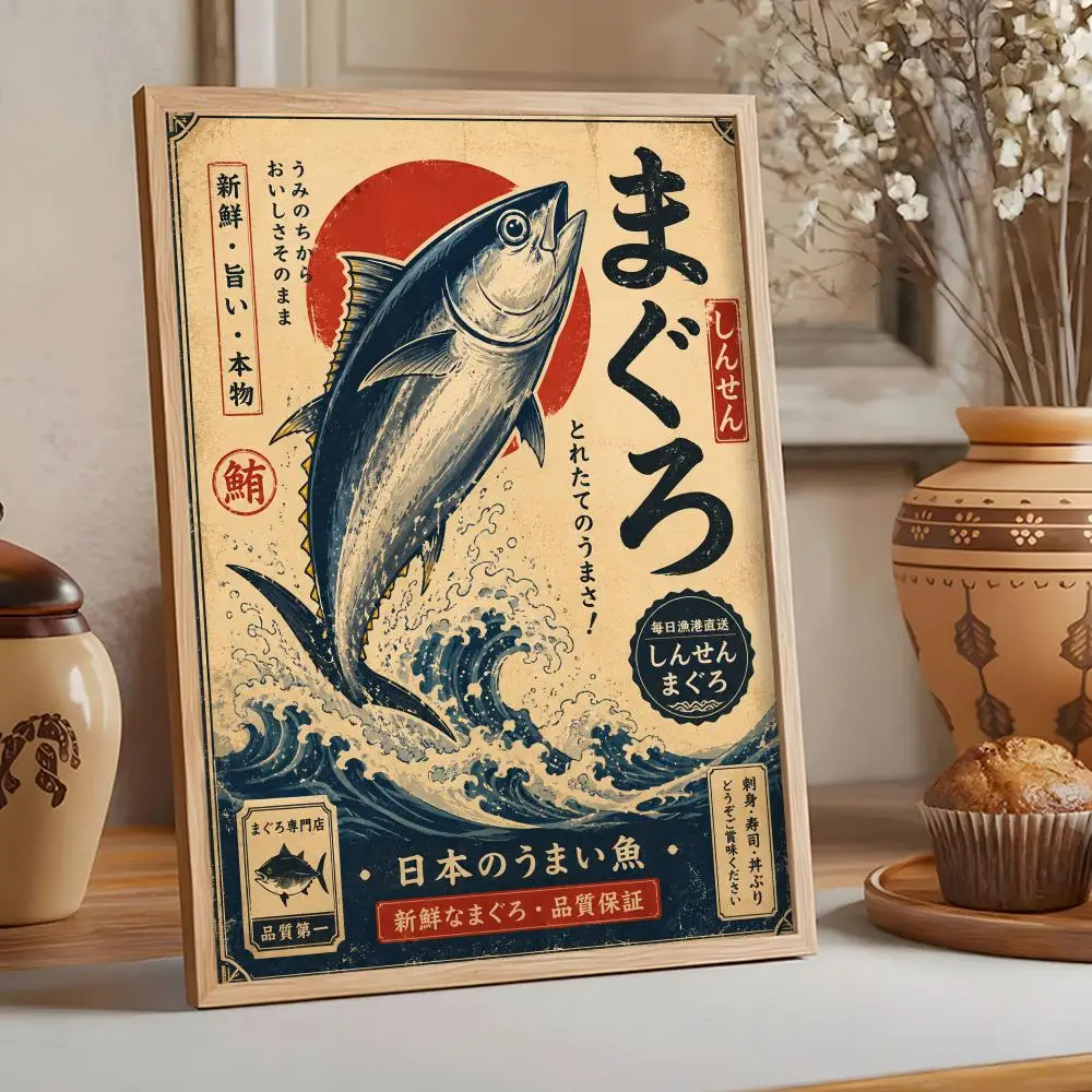 Vintage Japanisches Fisch-Sushi-Lamian-Nudel-Poster für Wohnzimmer, Schlafzimmer, Bar, Flur, Klebende Wandkunst, Wasserfeste Ästhetische Dekoration – Detail 5