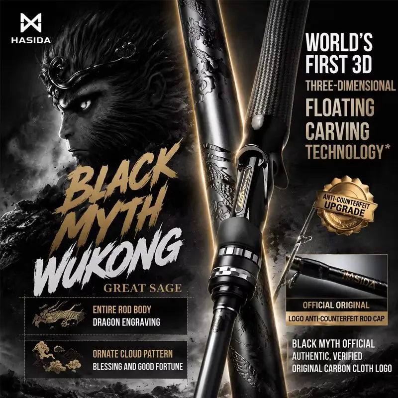 HASIDA Black Wukong Lure Rod Extra F Action Ultra Lightweight Spinning Casting High Sensitivity Long Casting For Mandarin Fish