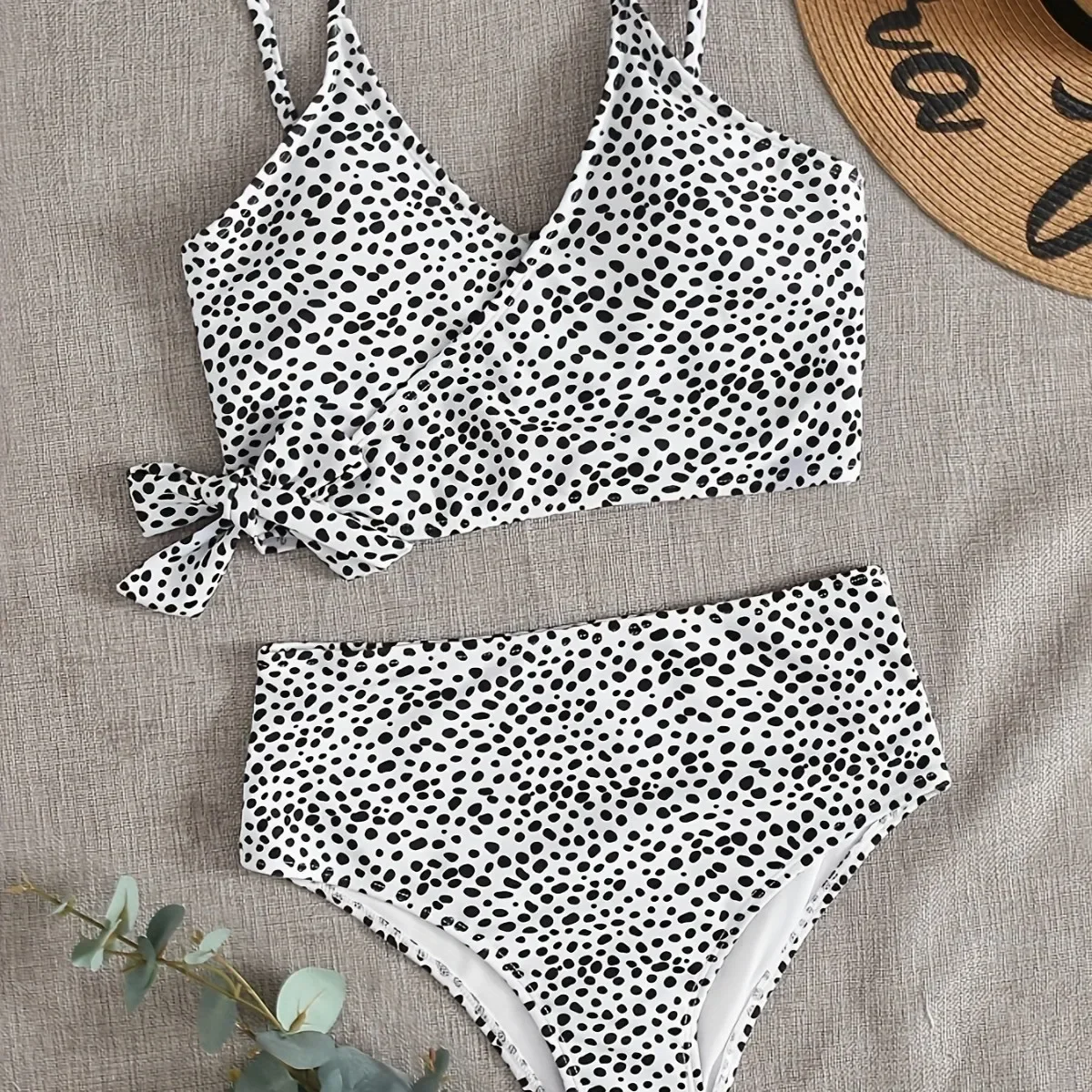 مثير عبر التفاف ملابس السباحة عالية الخصر بيكيني 2025 النساء المايوه نقطة السباحة ثوب السباحة البرازيلي البيكينيات مجموعة Mujer Biquini