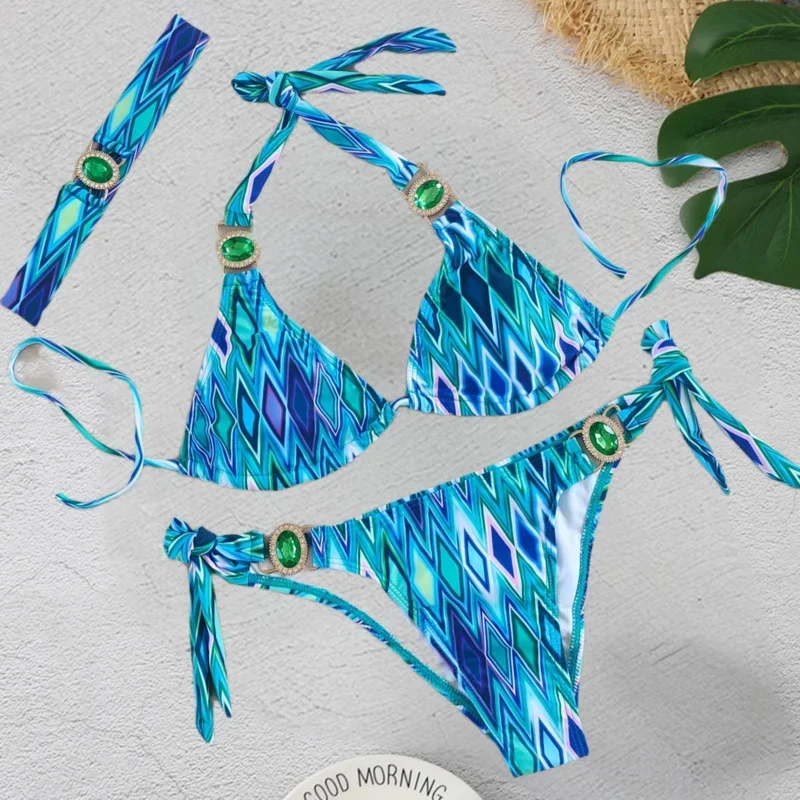 Drucken Sexy Bikinis Badeanzüge Mit Strass frauen Bademode Weiblichen Push-Up Bikini Strand Schwimmen Tragen Badeanzüge Pool Badende