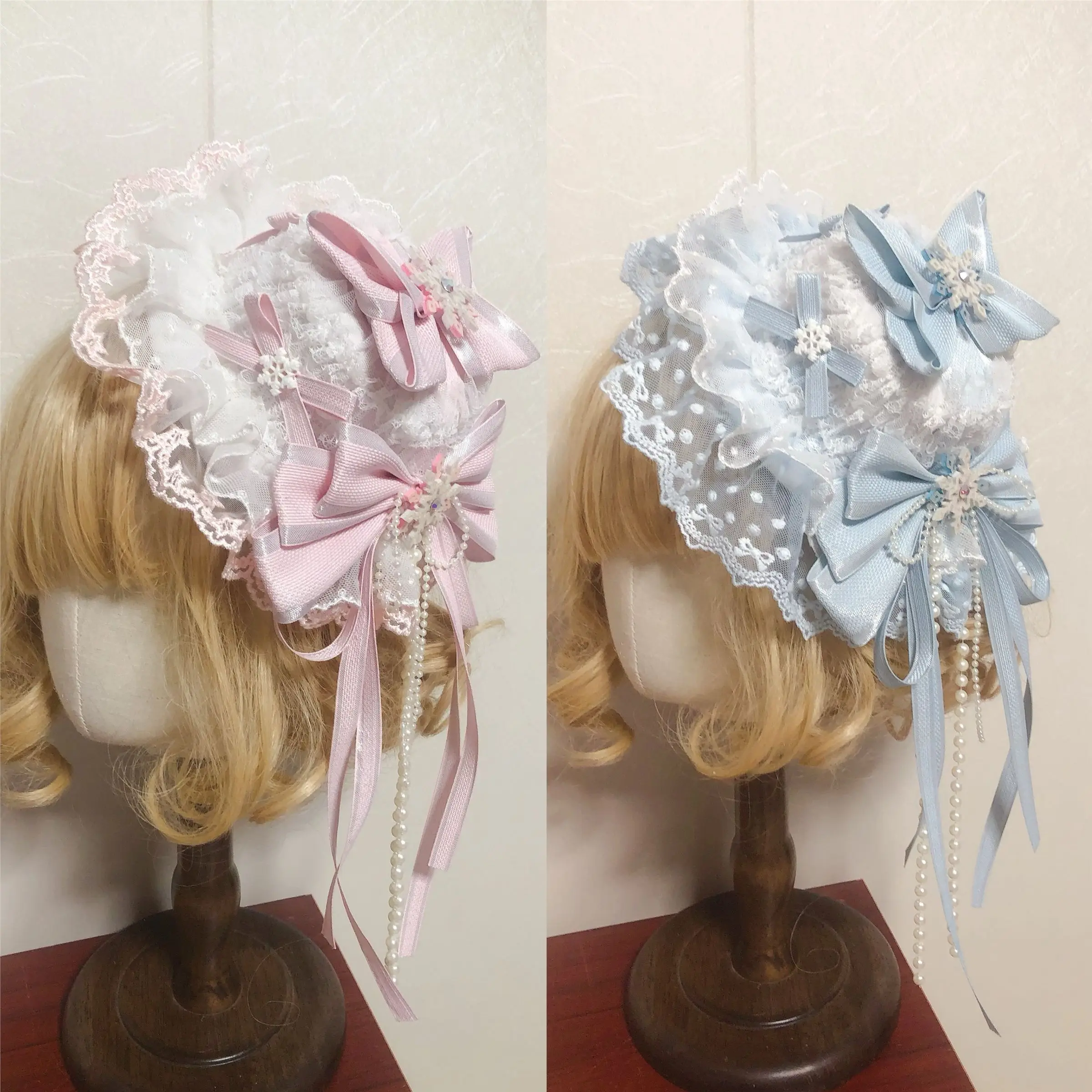 

Lolita Kawaii Flower Wedding Lace Hat Bow Bnt Headgear Women Sweet Cute Flower Pink Clips Hair Accessories Girl