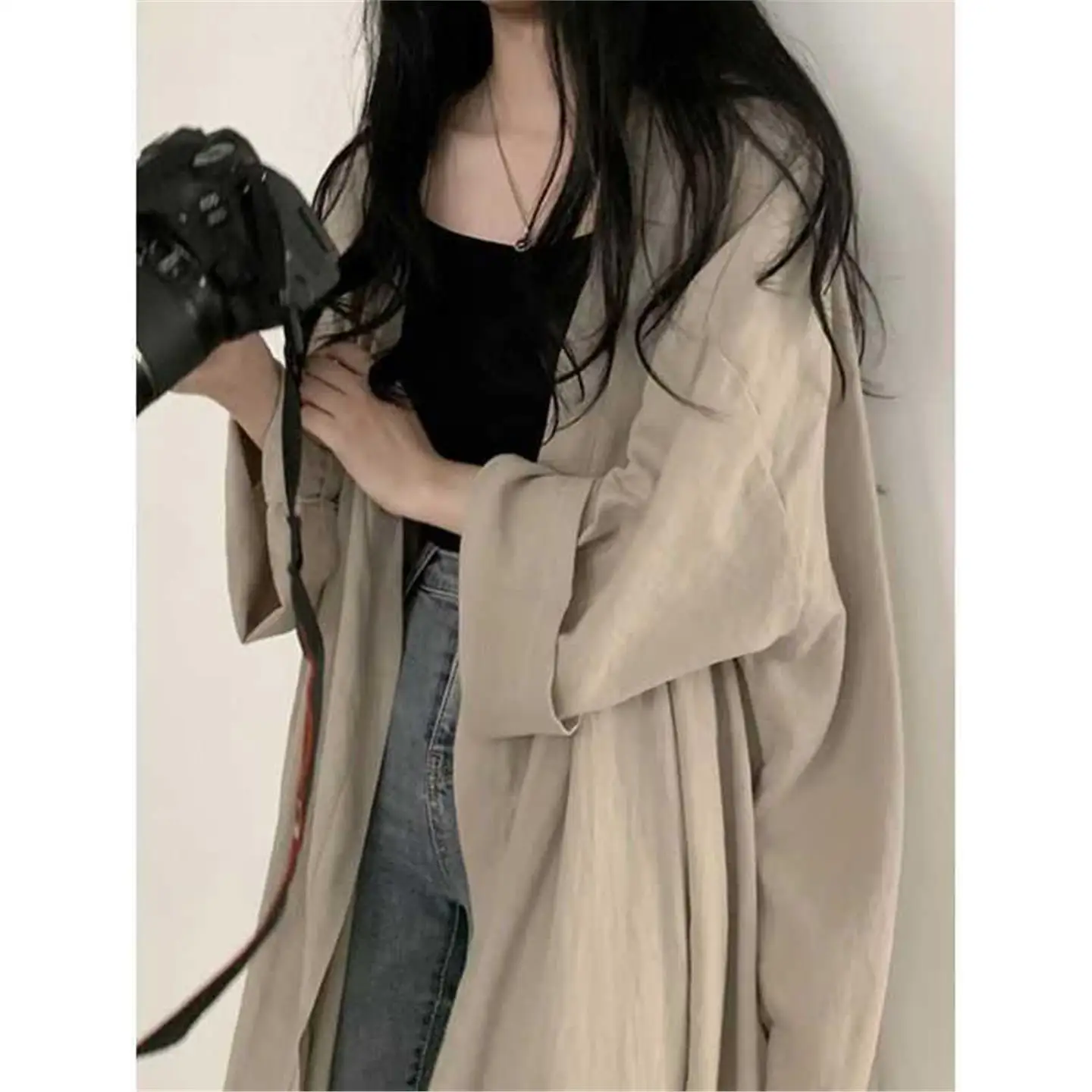 

Women's Casual Long Sve Sun Protection Outerwear irt Thin Medium Length Top Spring Autumn Loose Fit Commute Sle