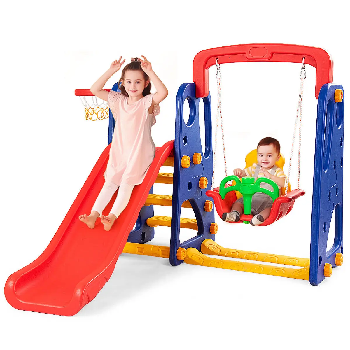 3 in 1 Junior Children Climber Slide Swing Seat canestro da basket Playset Backyard