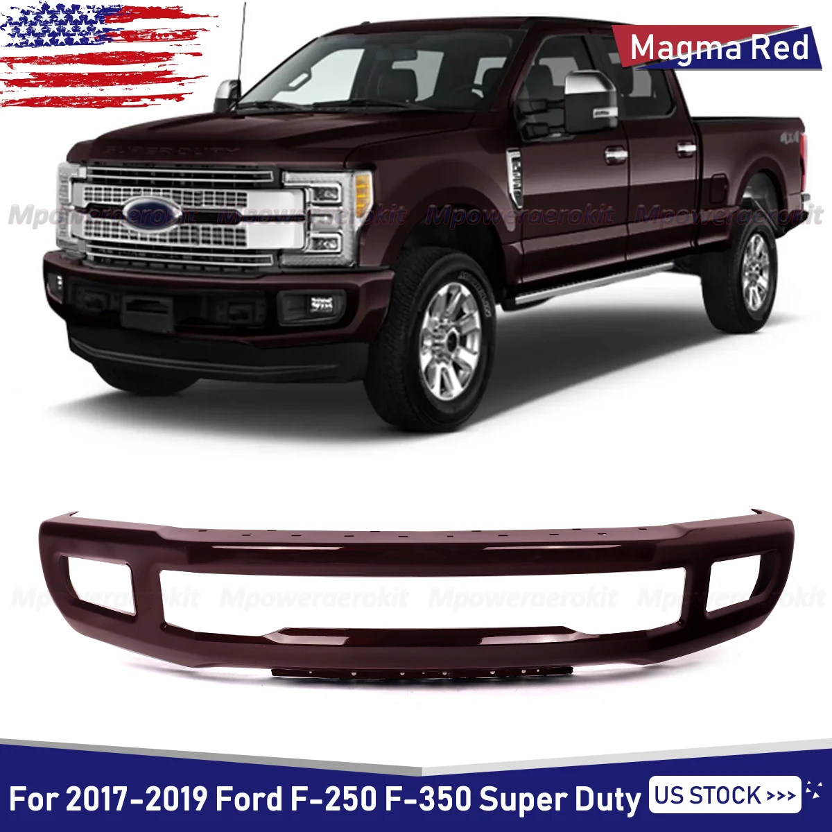 Front Bumper Face Bar with Fog Lights Hole For Ford F250 F350 Super Duty 2017 2018 2019 Front Bumper Guard Assembly Magma Red E2