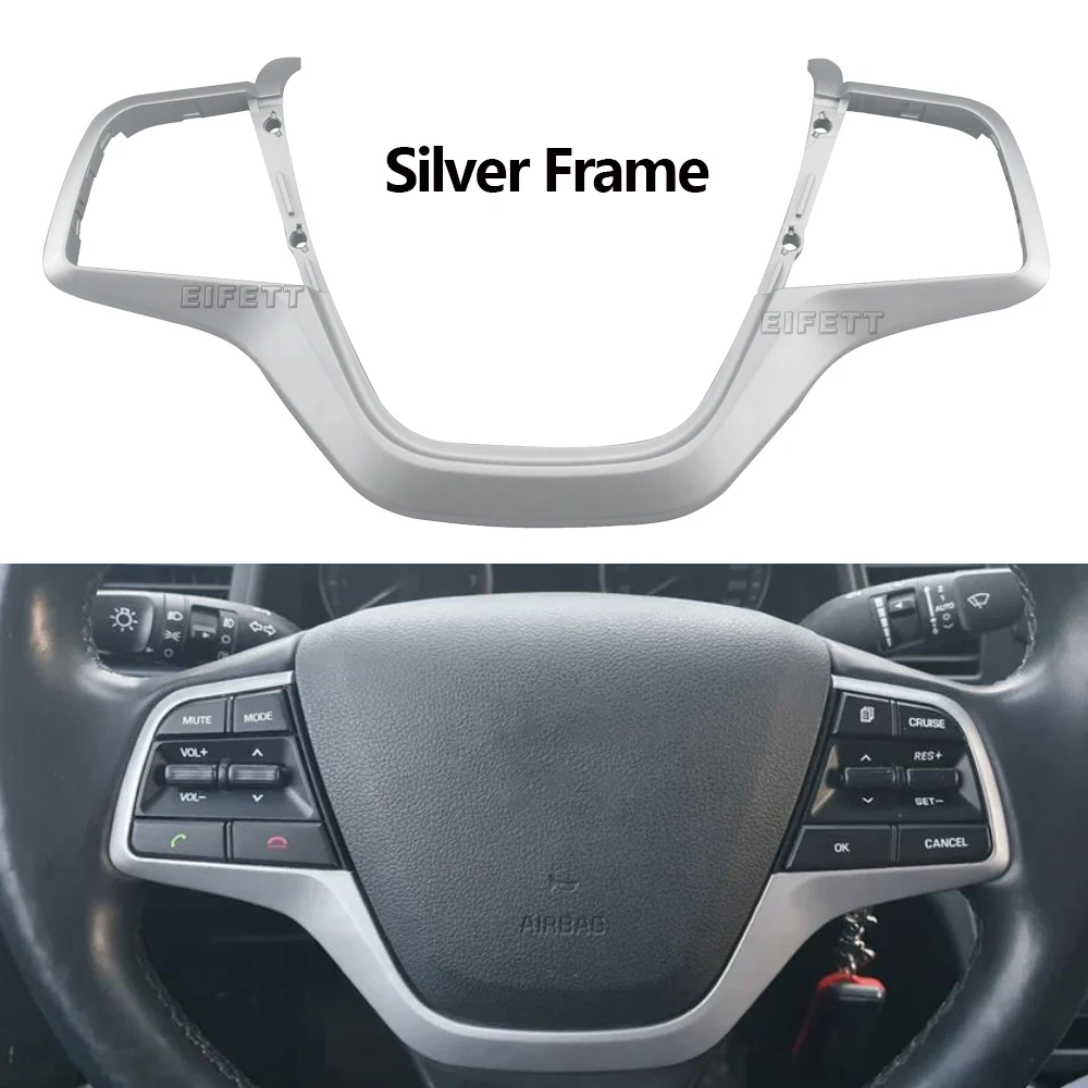 Silver / Piano Black Panel Decorat For Hyundai Solaris 1.6L 2016 2017 2018 2019 2020 2021 2022 Steering Wheel Button Frame Panel